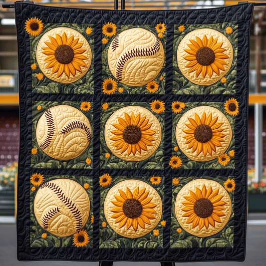 Sunflower Softball Quilted Blanket - Throw (55" x 60")