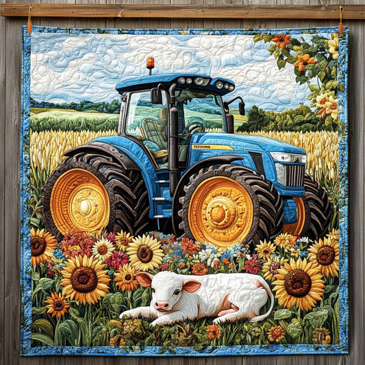 Sunflower Valley Tractor Quilted Blanket - Throw (55" x 60")
