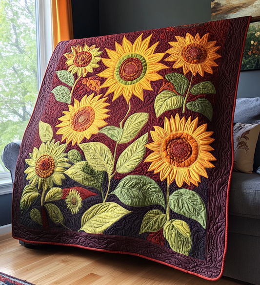 Sunflowers Night Quilted Blanket - Throw (55" x 60")