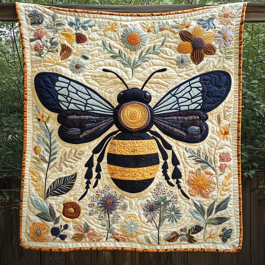 Sunlit Bee Quilted Blanket - Throw (55" x 60")