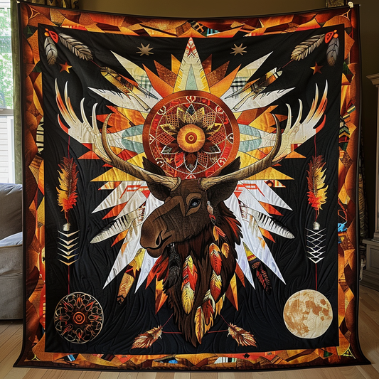 Sunlit Majesty Moose Quilted Blanket - Throw (55" x 60")
