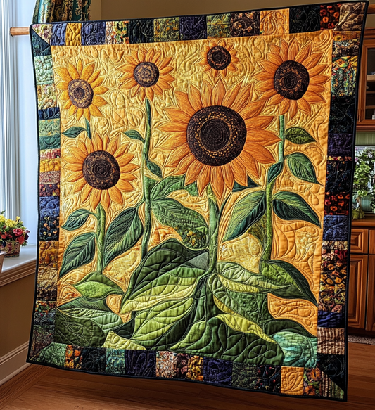 Sunny Sunflowers Quilted Blanket - Throw (55" x 60")