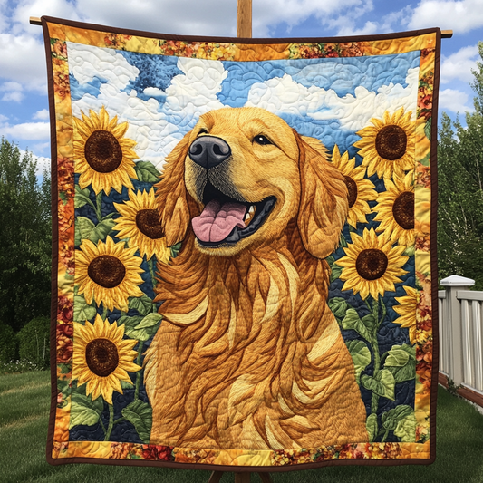 Sunny Day with a Golden Friend Quilted Blanket - Throw (55" x 60")