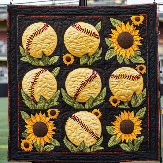 Sunny Softballs Quilted Blanket - Throw (55" x 60")