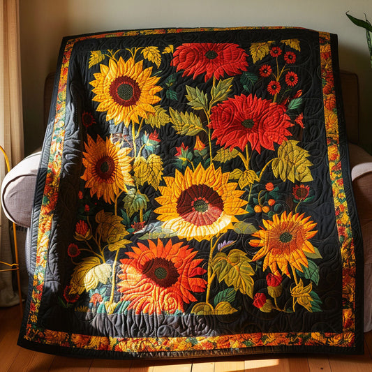 Sunray Sunflower Symphony Quilted Blanket - Throw (55" x 60")