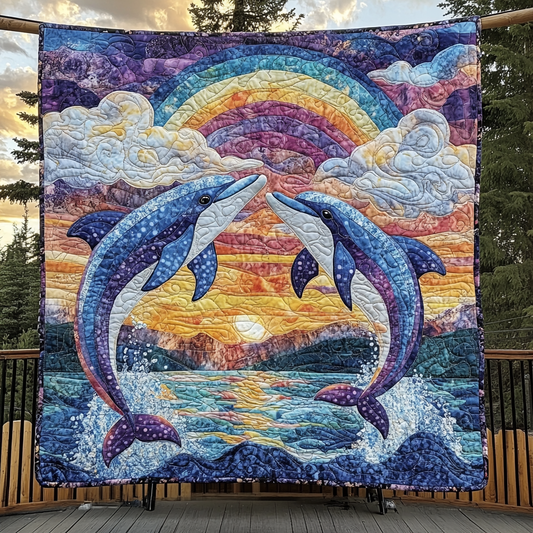 Sunset Dolphins Quilted Blanket - Throw (55" x 60")