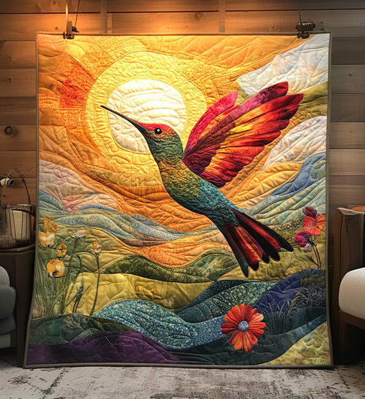Sunset Hummingbird Quilted Blanket - Throw (55" x 60")