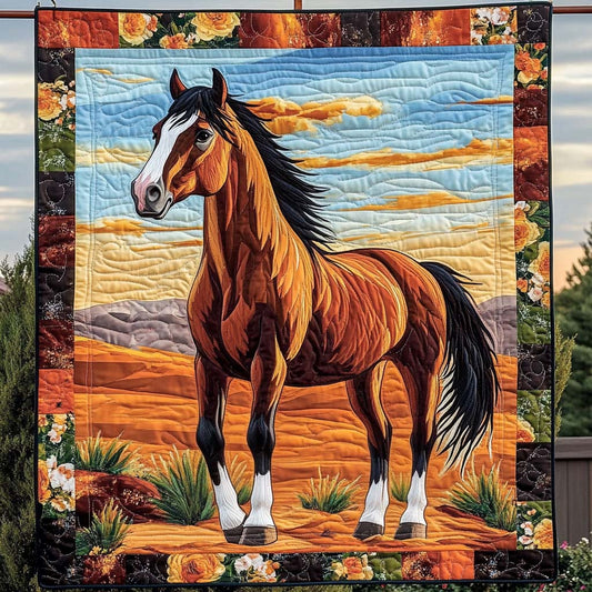 Sunset Stallion Quilted Blanket - Throw (55" x 60")