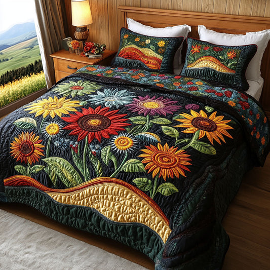 Sunset Sunflower Magic 3-Piece Quilted Bedding Set - Single (59" x 70")