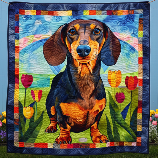 Sunshine Dachshund Quilted Blanket - Throw (55" x 60")