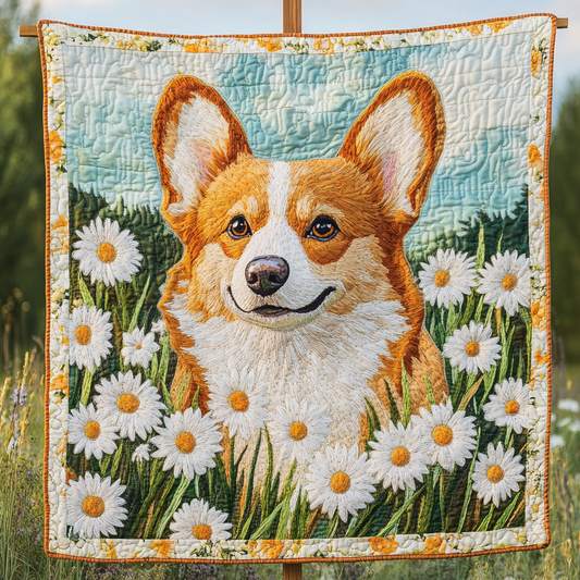 Sunshine Corgi Meadows Quilted Blanket - Throw (55" x 60")