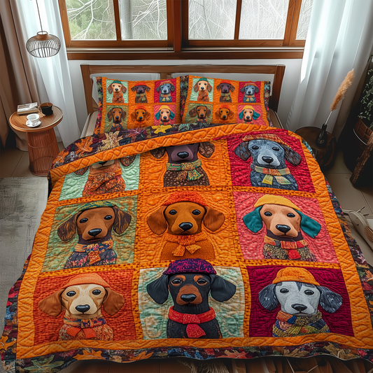 Sweet Dachshund 3-Piece Quilted Bedding Set - Single (59" x 70")