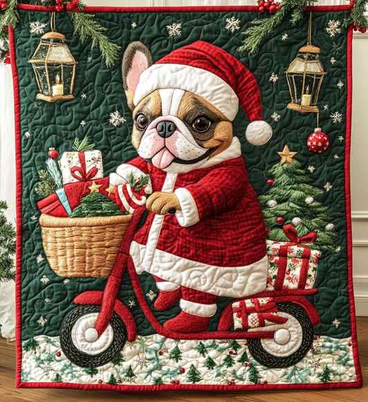 Sweet Frenchie Delivery Quilted Blanket - Throw (55" x 60")