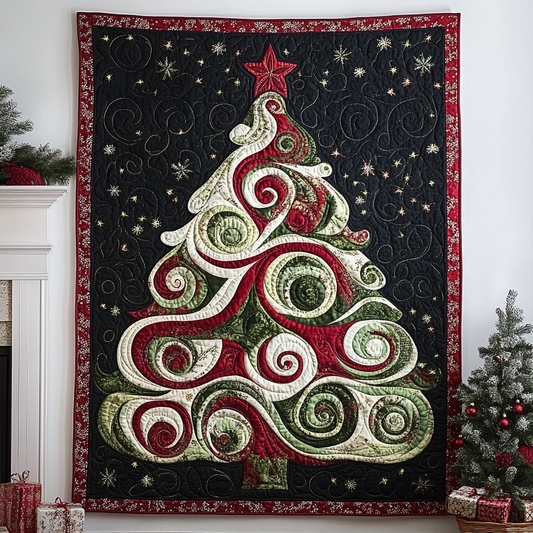 Swirling Christmas Tree Quilted Blanket - Throw (55" x 60")