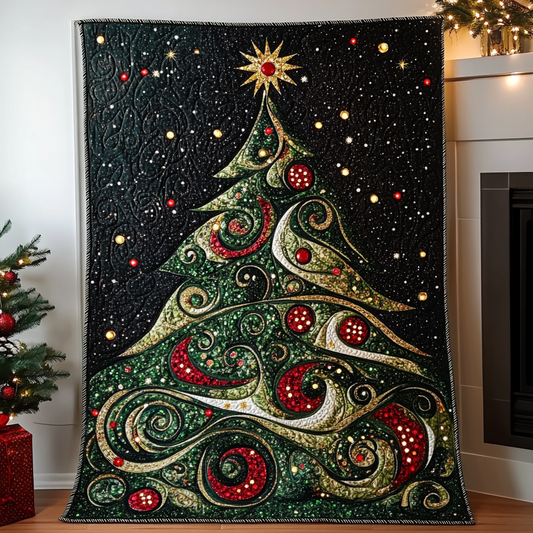 Swirling Holiday Tree Quilted Blanket - Throw (55" x 60")