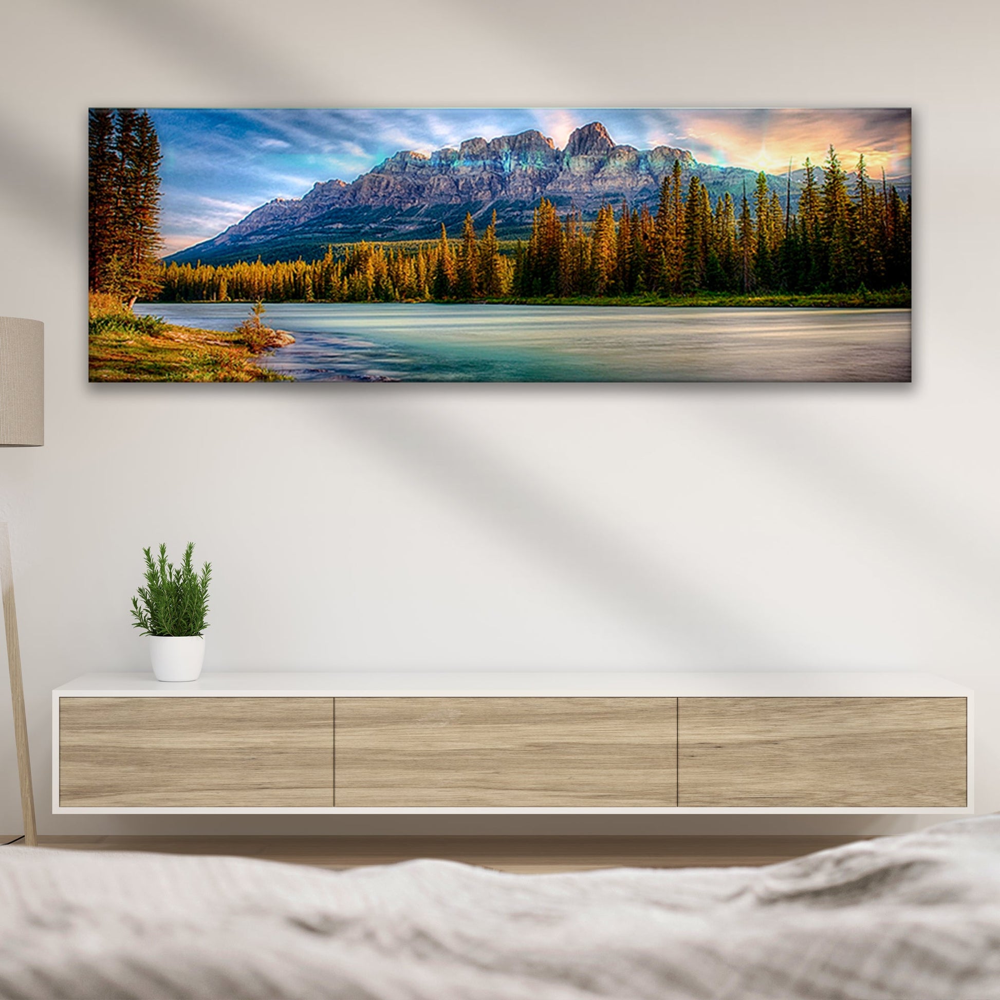 River And Rocky Mountain Sunrise Canvas Wall Art