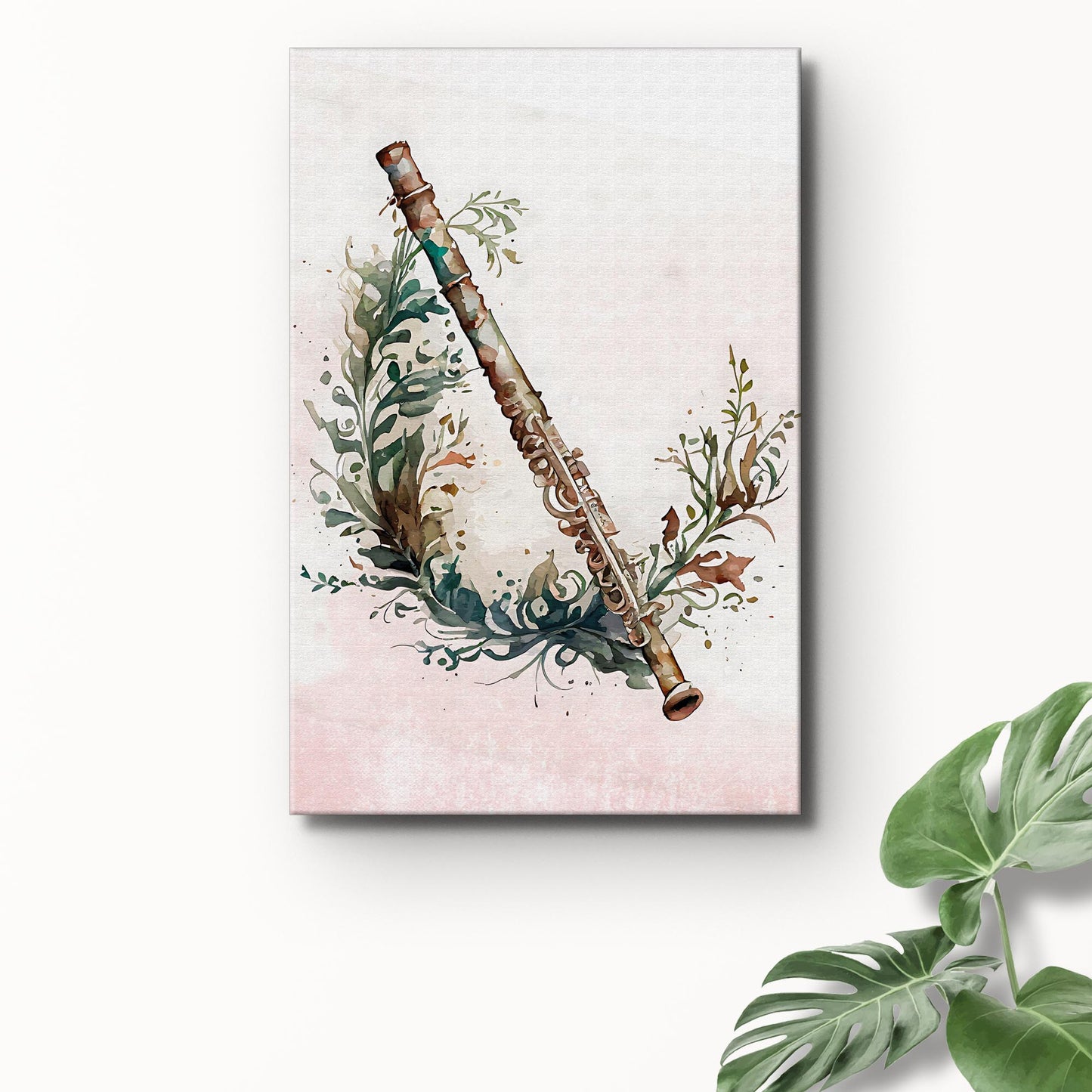 Flute Watercolor Canvas Wall Art