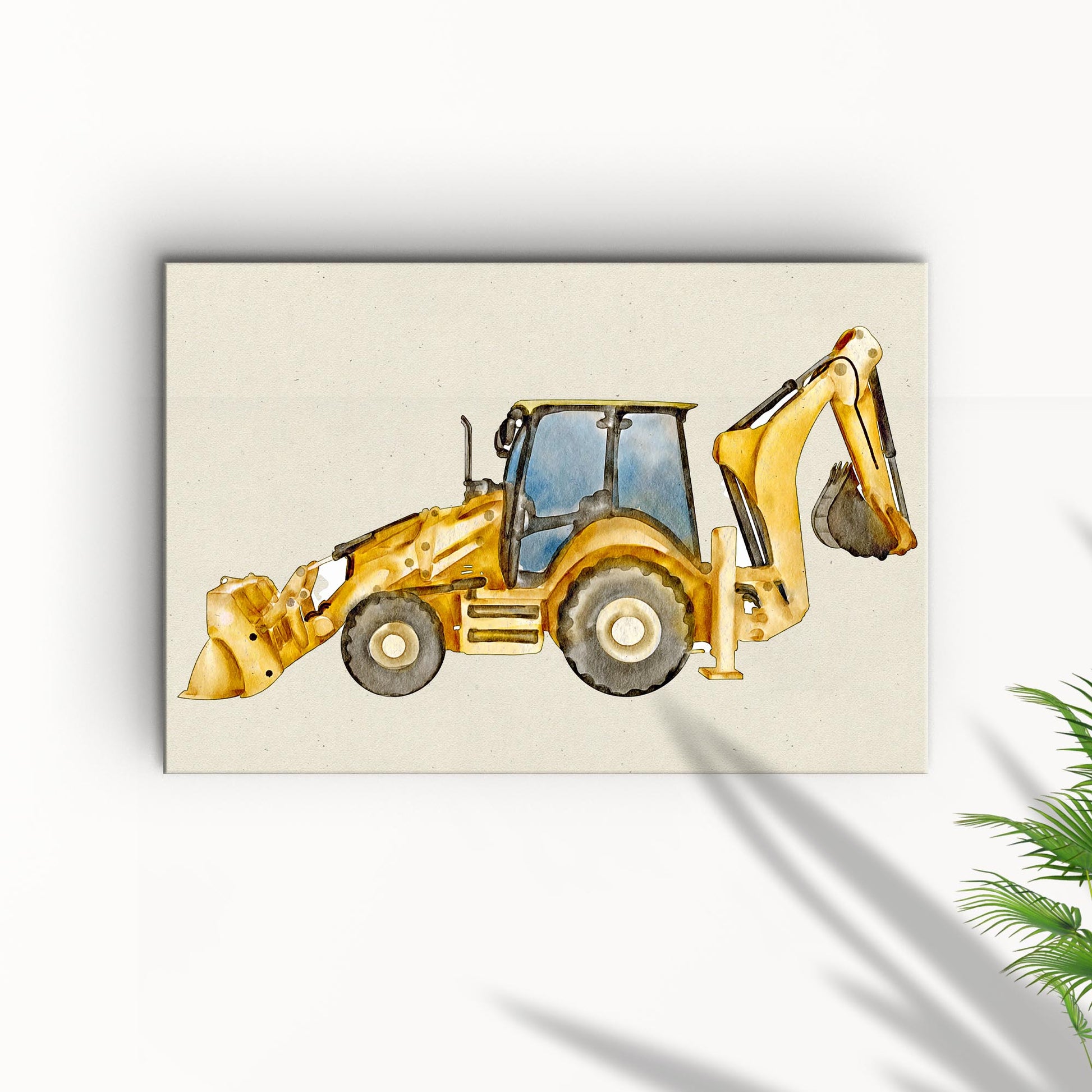 Construction Truck Backhoe Loader Canvas Wall Art