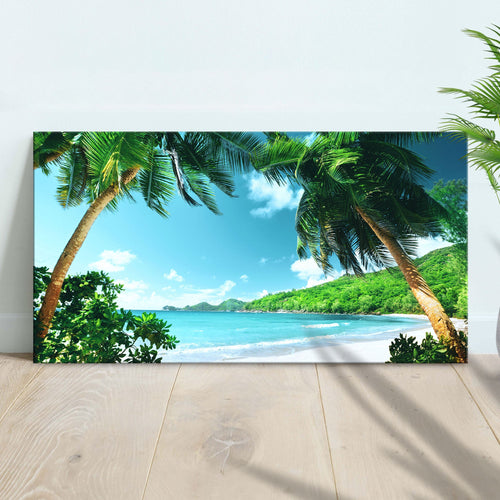 Coconut Trees And Tropical Beach Canvas Wall Art (Free Shipping)