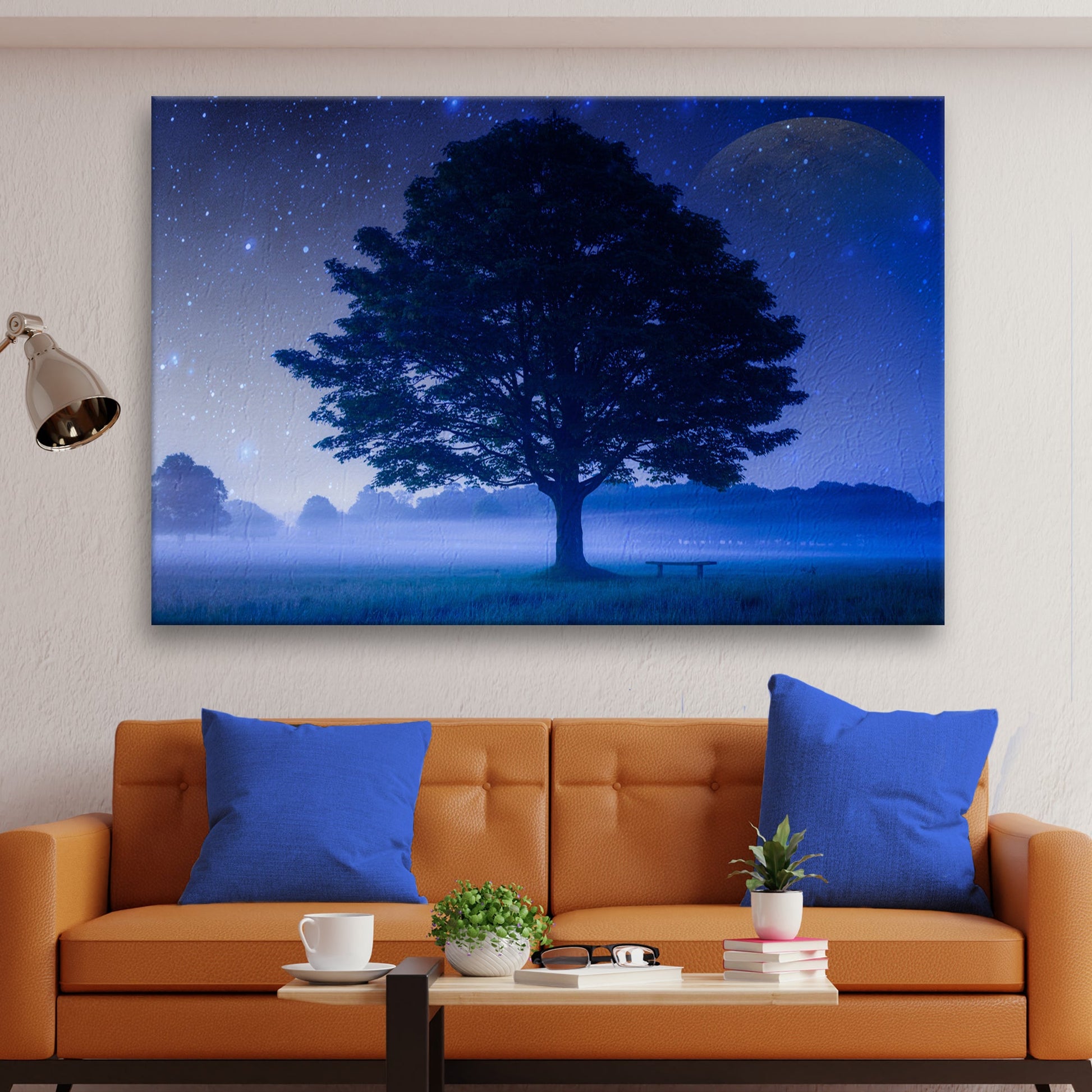 Starlit Sky Over The Tree Canvas Wall Art