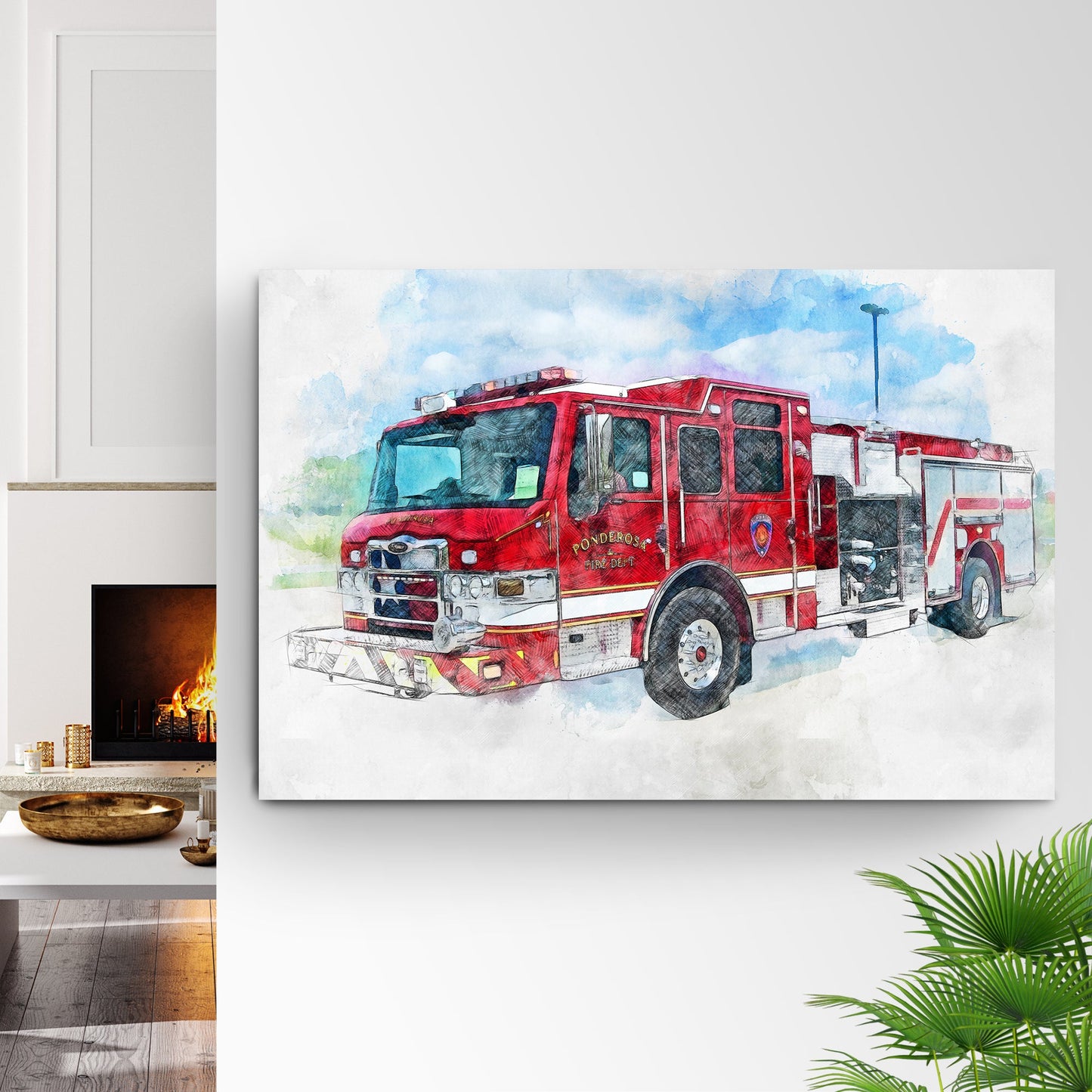 Fire Truck Fire Engine Canvas Wall Art