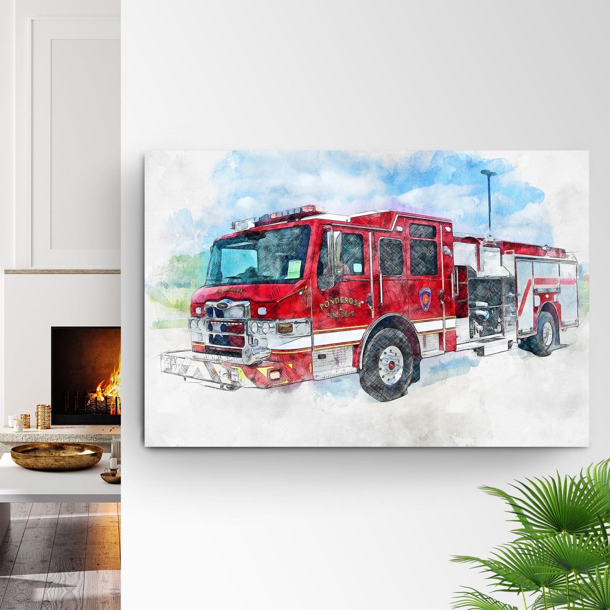 Fire Truck Fire Engine Canvas Wall Art