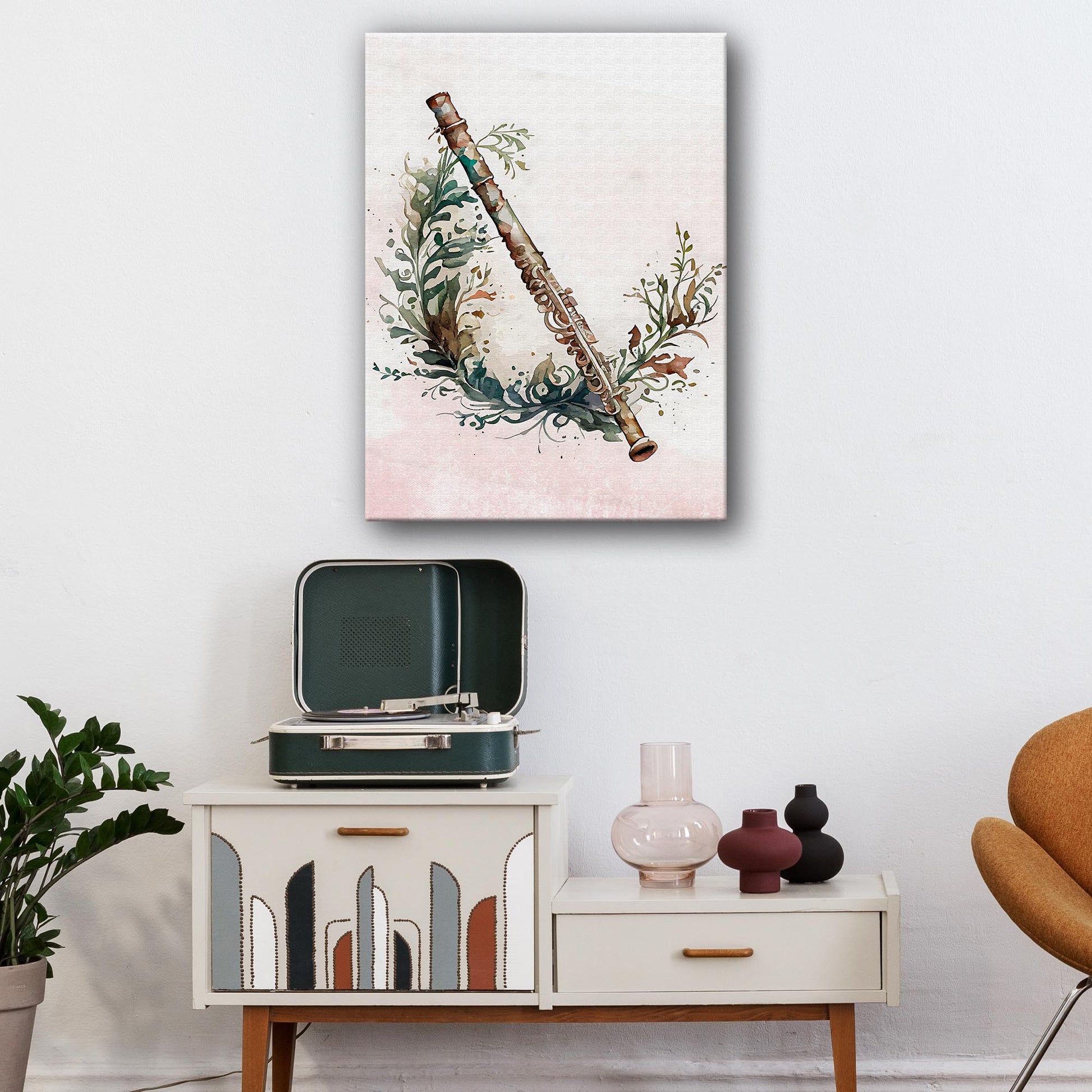 Flute Watercolor Canvas Wall Art
