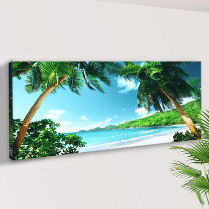 Coconut Trees And Tropical Beach Canvas Wall Art (Free Shipping)
