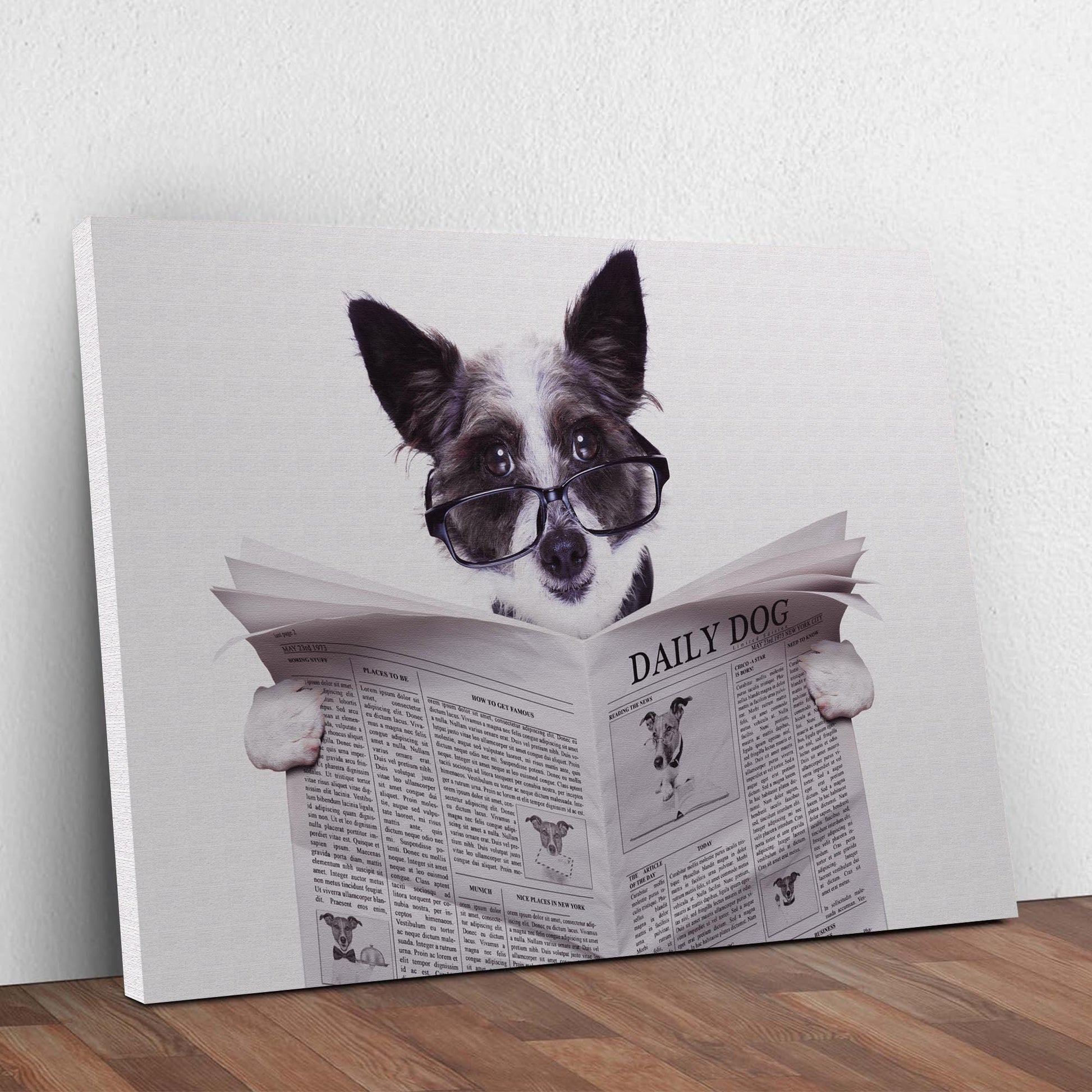 Dog Reading The Newspaper Canvas Wall Art