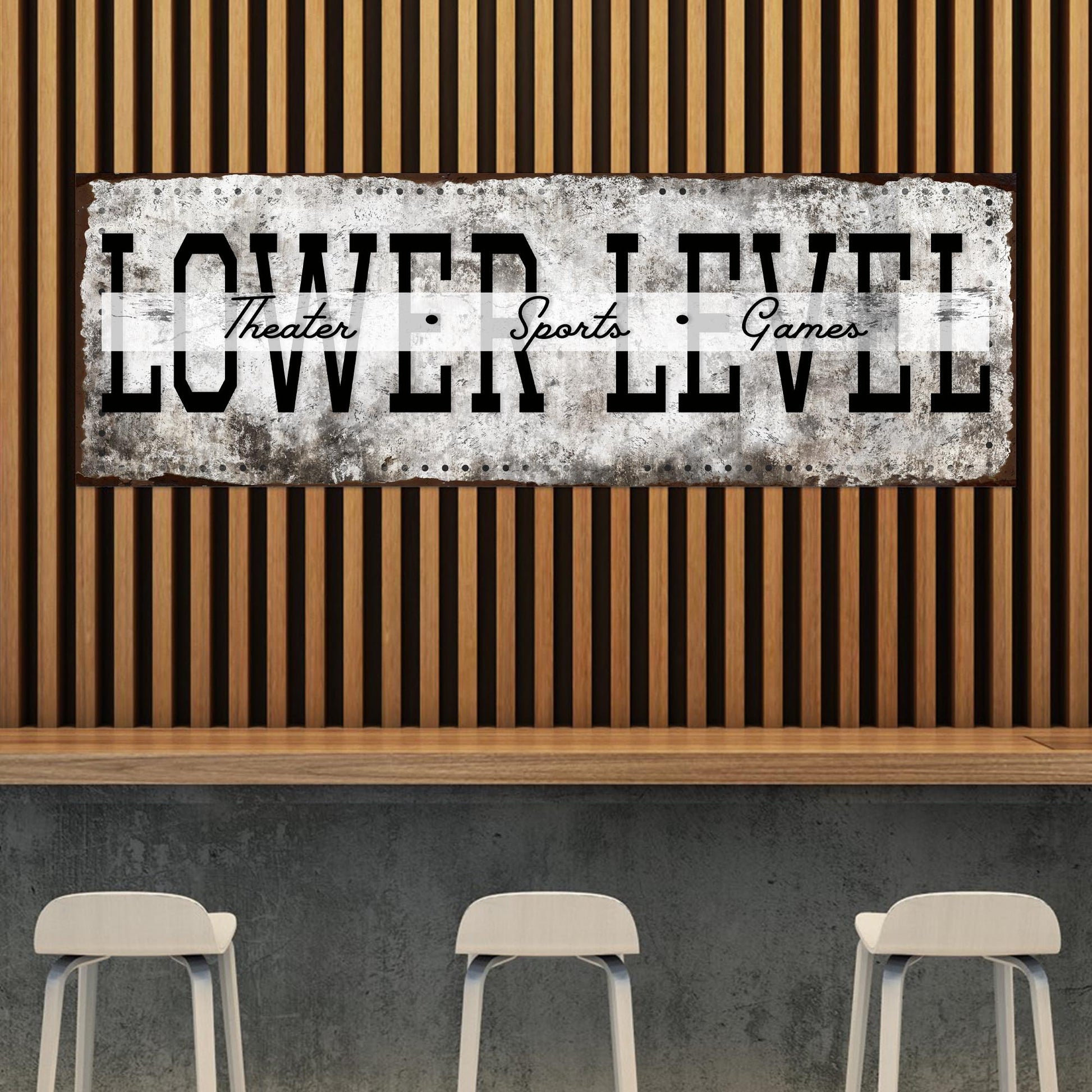 Lower Level Theater Sports Games Basement Bar Sign