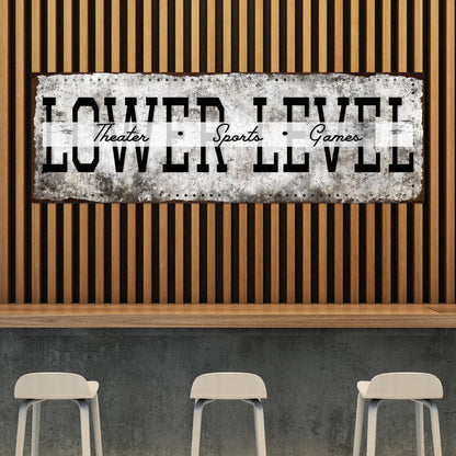Lower Level Theater Sports Games Basement Bar Sign