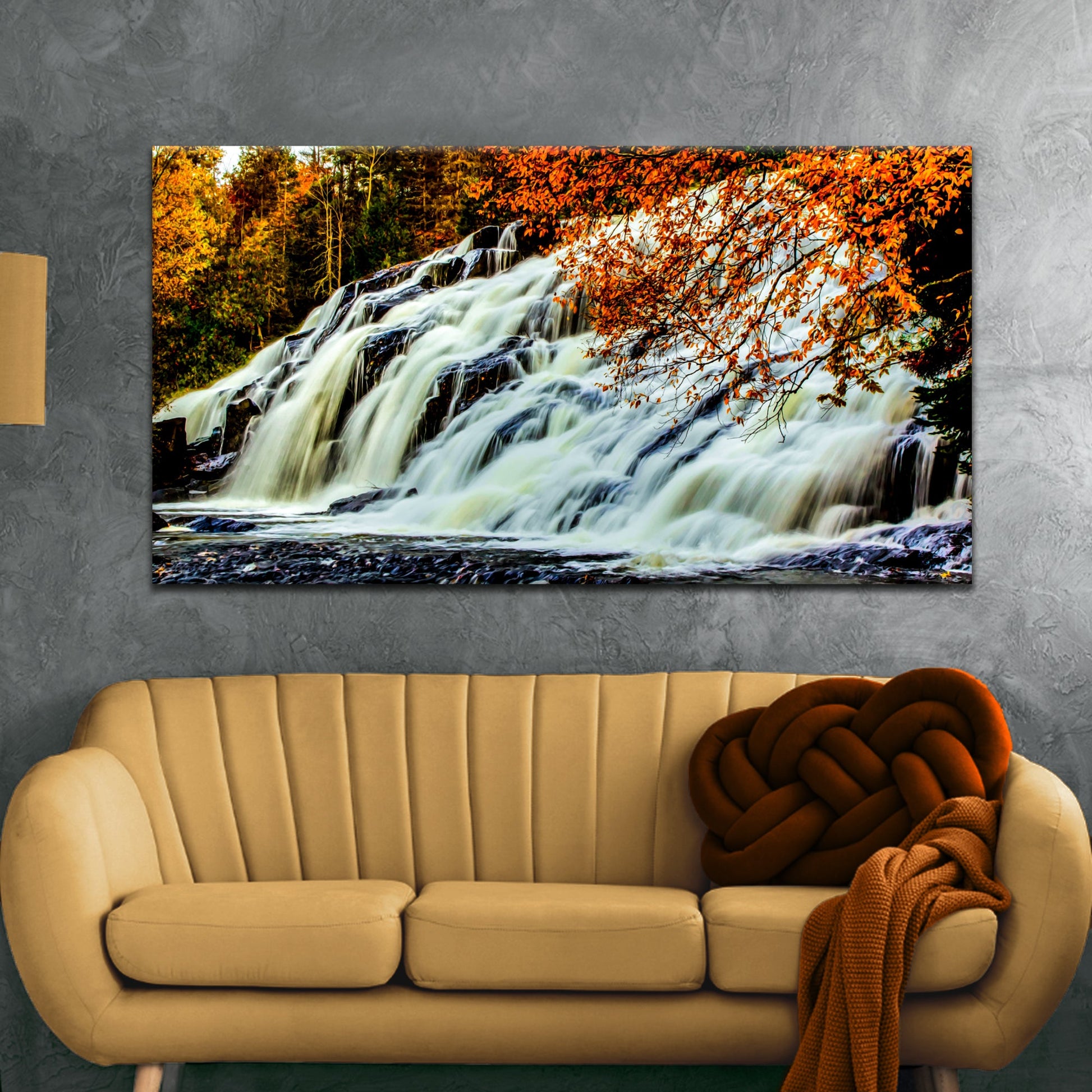 Waterfalls In Autumn Canvas Wall Art