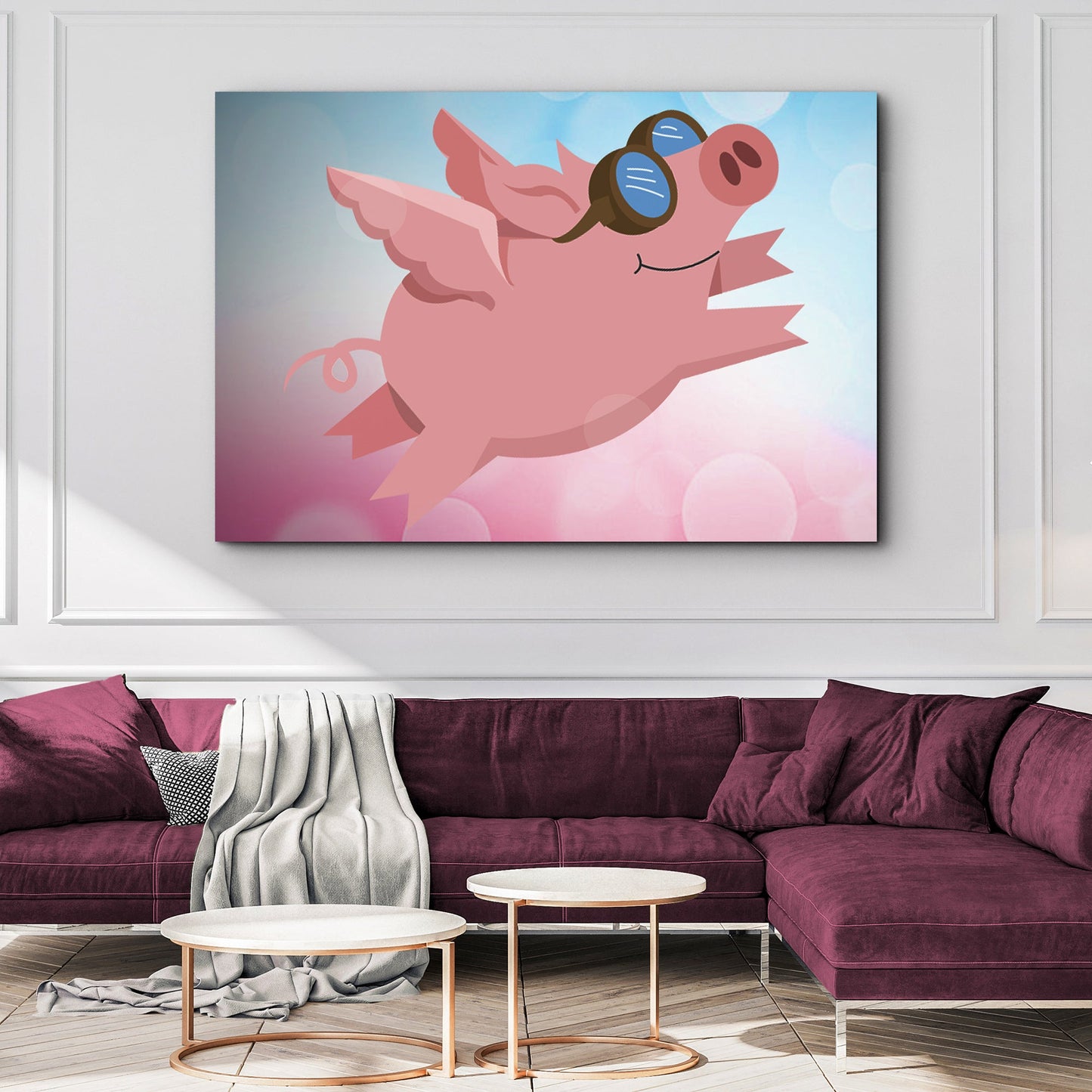 Flying Pig Cartoon Canvas Wall Art (Free Shipping)