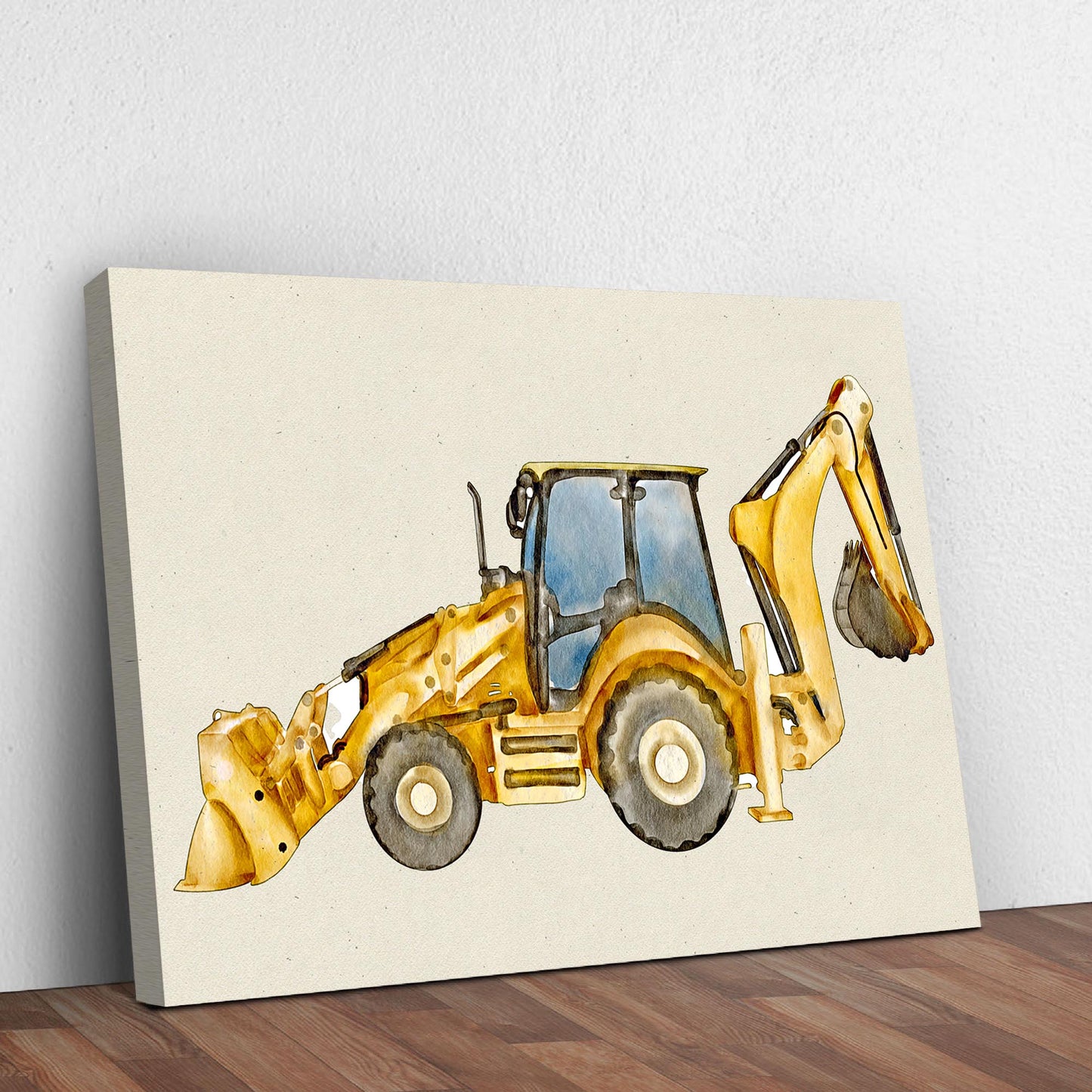 Construction Truck Backhoe Loader Canvas Wall Art