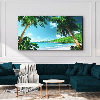 Coconut Trees And Tropical Beach Canvas Wall Art (Free Shipping)