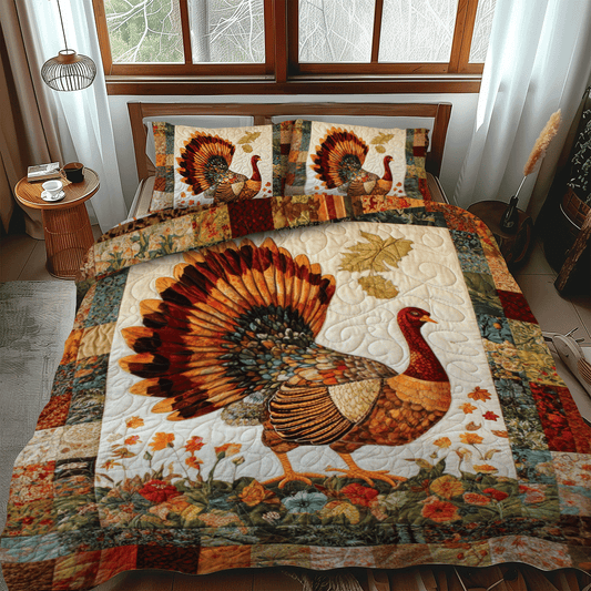 Thanksgiving Feast Turkey 3-Piece Quilted Bedding Set - Single (59" x 70")