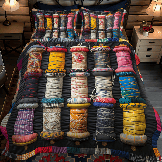 Thread Spool Symphony 3-Piece Quilted Bedding Set - Single (59" x 70")