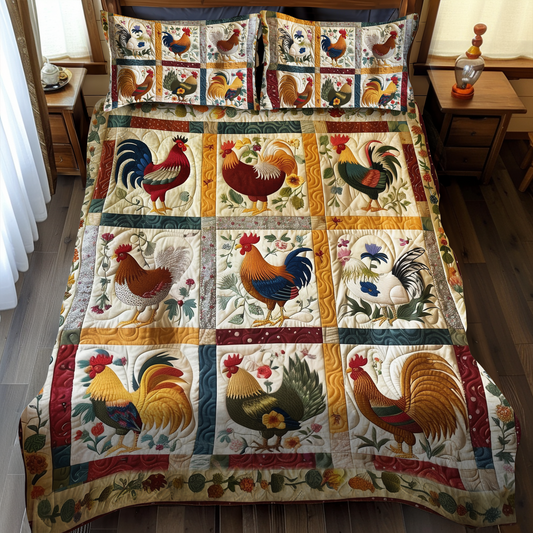 Timeless Clucker 3-Piece Quilted Bedding Set - Single (59" x 70")
