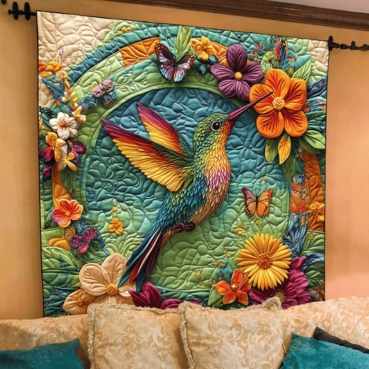 Tranquil Hummingbird Quilted Blanket - Throw (55" x 60")