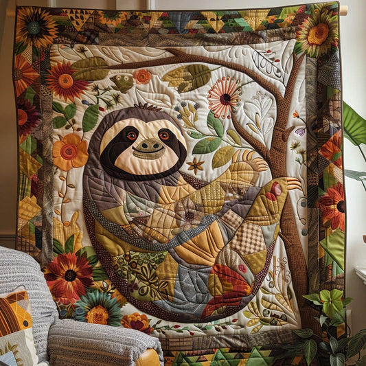 Tranquil Sloth Quilted Blanket - Throw (55" x 60")