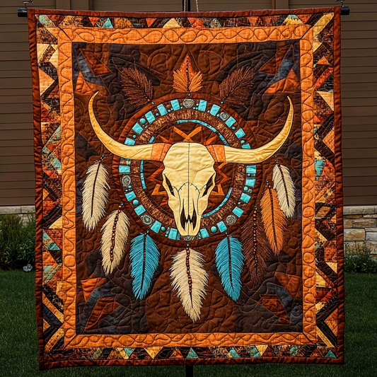 Tribal Sunburst Skull Quilted Blanket - Throw (55" x 60")