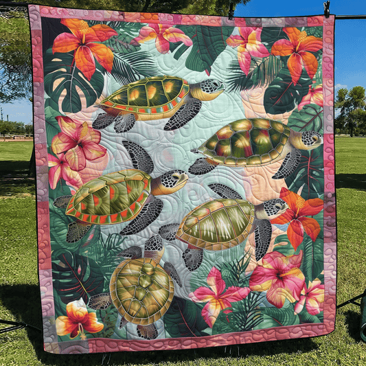 Tropical Turtle Quilted Blanket - Throw (55" x 60")