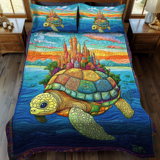 Tropical Tide Turtle 3-Piece Quilted Bedding Set - Single (59" x 70")