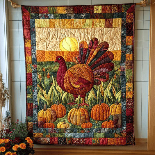 Turkey Thanksgiving Festive Quilted Blanket - Throw (55" x 60")