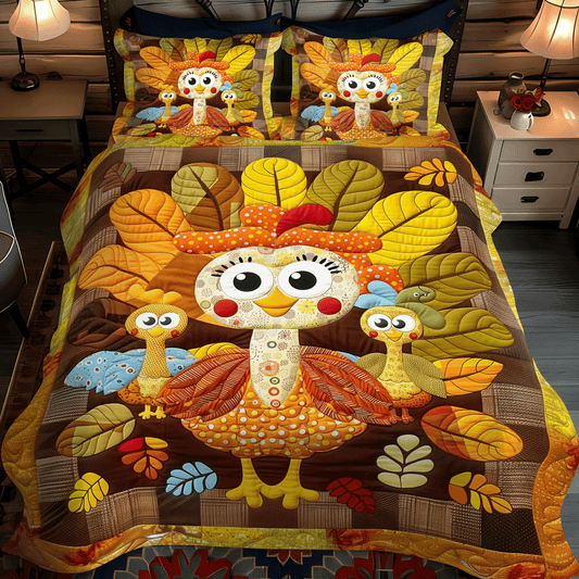 Turkey Playtime 3-Piece Quilted Bedding Set - Single (59" x 70")