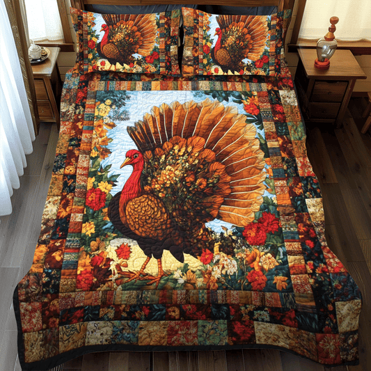 Turkey Thanksgiving Charm 3-Piece Quilted Bedding Set - Single (59" x 70")