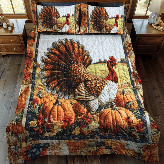 Turkey Thanksgiving Festive 3-Piece Quilted Bedding Set - Single (59" x 70")