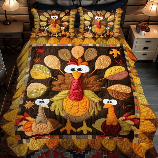 Turkey Togetherness 3-Piece Quilted Bedding Set - Single (59" x 70")