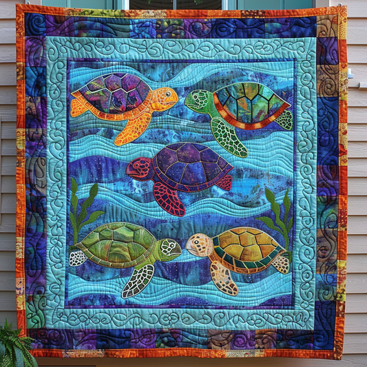 Turtle Expedition Quilted Blanket - Throw (55" x 60")