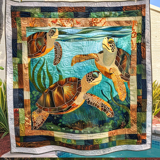 Turtle Garden Quilted Blanket - Throw (55" x 60")
